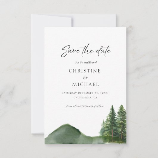 Rustieke Woodland Mountain Forest Pine Wedding Save The Date (Voorkant)