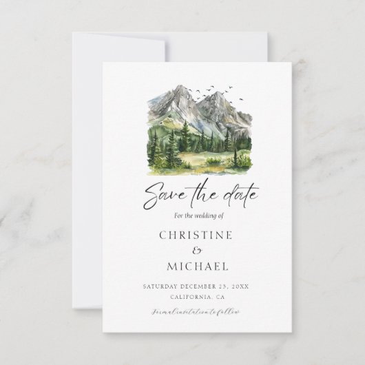 Rustieke Woodland Mountain Forest Pine Wedding Save The Date (Voorkant)