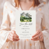 Rustieke Woodland Mountain Forest Pine Wedding Save The Date