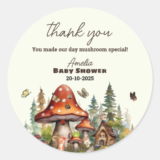 Rustieke Woodland Mushroom Baby shower Herfst Beda Ronde Sticker (Voorkant)