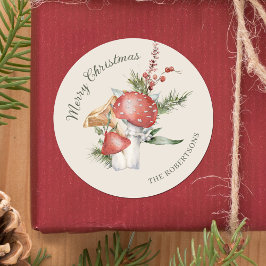 Rustieke Woodland Mushrooms Kerstbos Ronde Sticker