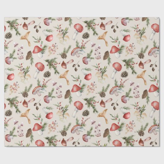 Rustieke Woodland Mushrooms Kerstmis Cadeaupapier (Vlak)