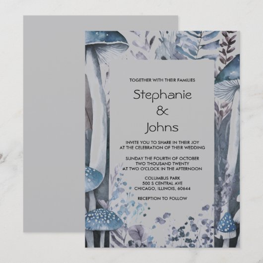 Rustieke Woodland Paddenstoelen Grijs Blauw Zilver Kaart (Voorkant / Achterkant)