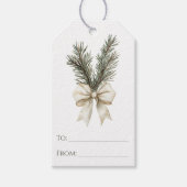 Rustieke Woodland Pine Branch en Bow Chic Kerstmis Cadeaulabel (Voorkant)