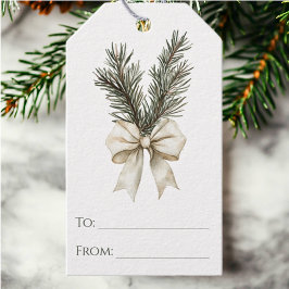 Rustieke Woodland Pine Branch en Bow Chic Kerstmis Cadeaulabel