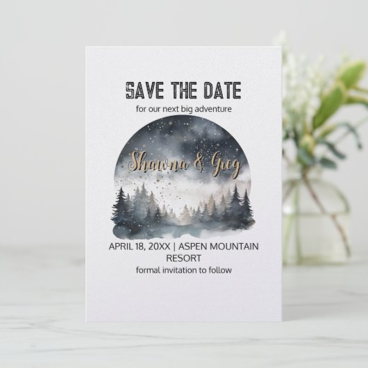 Rustieke Woodland Pine Forest Winter Save the Date Kaart (Staand voorkant)