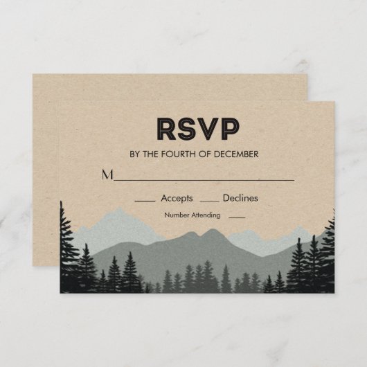 Rustieke Woodland Pine Tree Bruiloft RSVP (Voorkant / Achterkant)