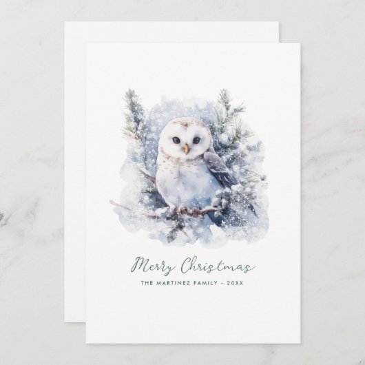 Rustieke Woodland Pine Uil Vrolijk Kerstmis Feestdagenkaart (Voorkant / Achterkant)