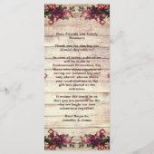 Rustieke Woodland Rozen Bourgondië Country Wedding Menu (Achterkant)