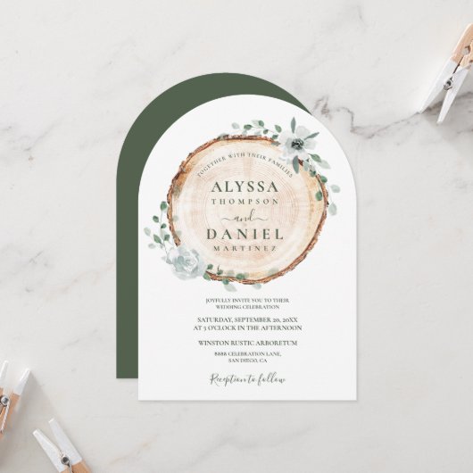 Rustieke Woodland Sage Waterverf bloemenbruiloft Kaart (Voorkant / Achterkant in situ)