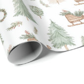 Rustieke Woodland Sleigh & Pine Cadeaupapier (Rol Hoek)