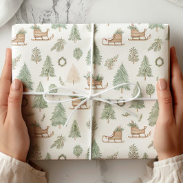 Rustieke Woodland Sleigh & Pine Cadeaupapier
