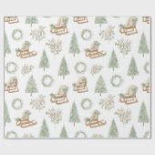 Rustieke Woodland Sleigh & Pine Cadeaupapier (Vlak)