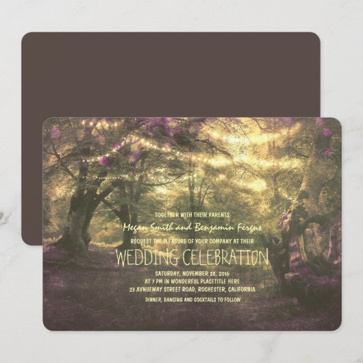 Rustieke Woodland String Lights Bomen Bruiloft Kaart (Voorkant / Achterkant)