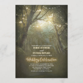 Rustieke Woodland String Lights Bomen Bruiloft Kaart