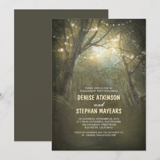 Rustieke Woodland String Lights verlovingsfeest Kaart (Voorkant / Achterkant)