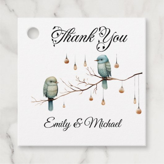 Rustieke Woodland Tortelduifjes Romantische bruilo Bedankjes Labels (Voorkant)
