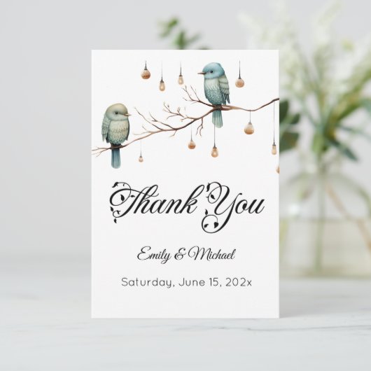 Rustieke Woodland Tortelduifjes Romantische bruilo Bedankkaart (Staand voorkant)
