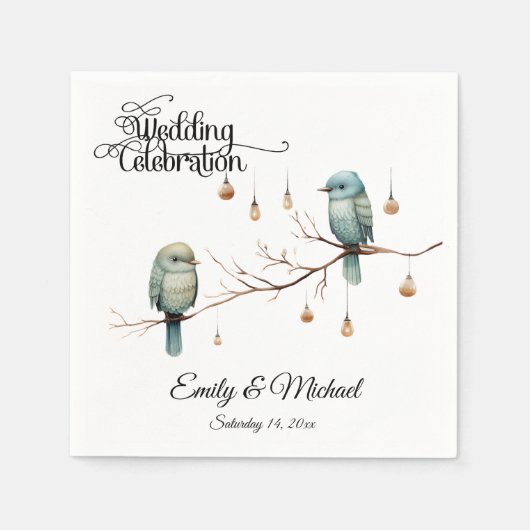 Rustieke Woodland Tortelduifjes Romantische bruilo Servet (Voorkant)