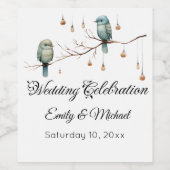 Rustieke Woodland Tortelduifjes Romantische bruilo Wijn Etiket (Enkel label)