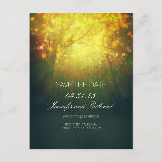 Rustieke Woodland Tree Lights Save The Date Aankondigingskaart (Voorkant)