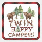 Rustieke Woodland Twins One Happy Camper Favor Vierkante Sticker (Voorkant)