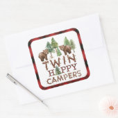 Rustieke Woodland Twins One Happy Camper Favor Vierkante Sticker (Envelop)