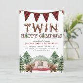Rustieke Woodland Twins One Happy Camper Verjaarda Kaart (Staand voorkant)