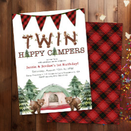 Rustieke Woodland Twins One Happy Camper Verjaarda Kaart