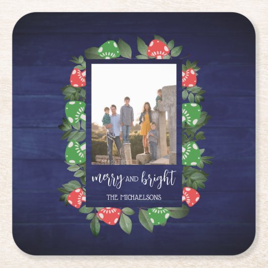 Rustieke Woodland Whimsical Mushrooms Kerstmis Kartonnen Onderzetters (Voorkant)