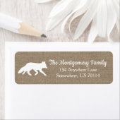 Rustieke Woodland White Fox Faux Burlap Etiket (Insitu)