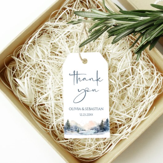 Rustieke Woodland Winter Forest bruiloft Dank u Cadeaulabel