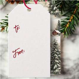 Rustieke Woodland Winter Village Kerstmis Cadeaulabel