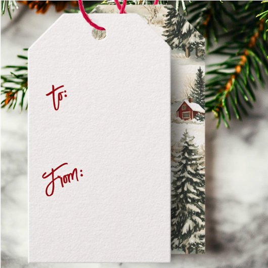 Rustieke Woodland Winter Village Kerstmis Cadeaulabel