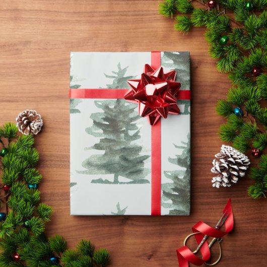 Rustieke Woodsy Green Waterverf Winter Pine Tree Cadeaupapier (Feestdagen Geschenken)