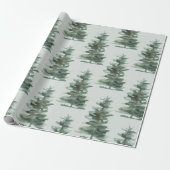 Rustieke Woodsy Green Waterverf Winter Pine Tree Cadeaupapier (Uitgerold)