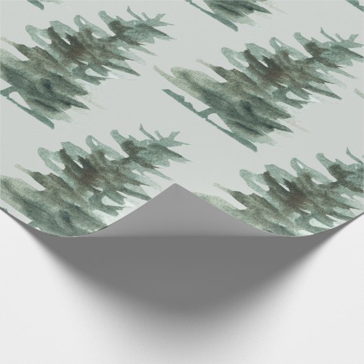 Rustieke Woodsy Green Waterverf Winter Pine Tree Cadeaupapier (Hoek)