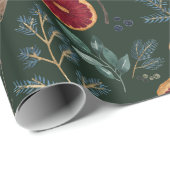 Rustieke Woodsy Hunter Green Gedroogde Botanicals Cadeaupapier (Rol Hoek)