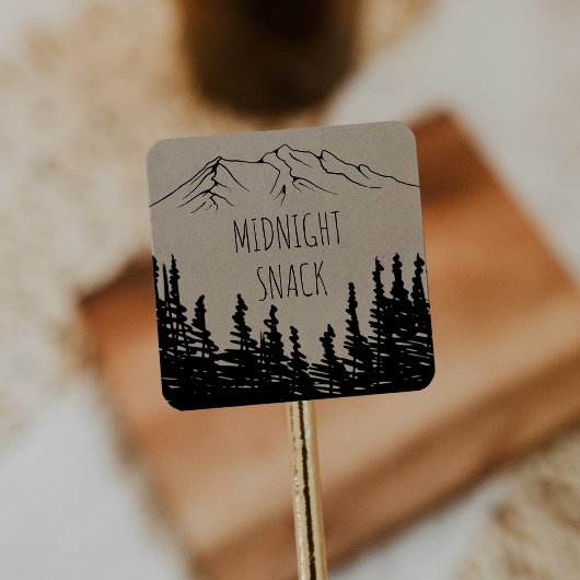 Rustieke Woodsy Mountain Midnight Snack Favor Vierkante Sticker