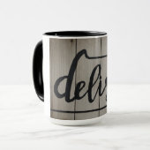 Rustieke Woodtone DELISH Word Art Mok (Voorkant links)