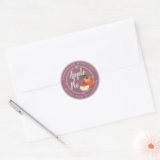 Rustieke zachte mauve zelfgemaakte appelpastei ronde sticker (Envelop)