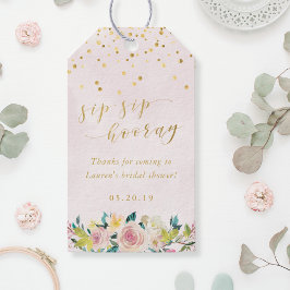 Rustieke Zachte Roze Bloemige Sip Sip Hooray Bruil Cadeaulabel