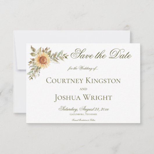 Rustieke zachte zonnebloemen gele trouwdag save the date (Voorkant)