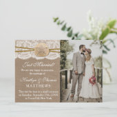 Rustieke Zand Dollar Strand Huwelijk Foto Huwelijk Aankondiging (Staand voorkant)