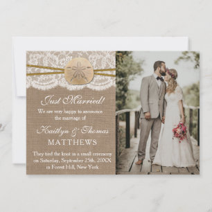 Rustieke Zand Dollar Strand Huwelijk Foto Huwelijk Aankondiging