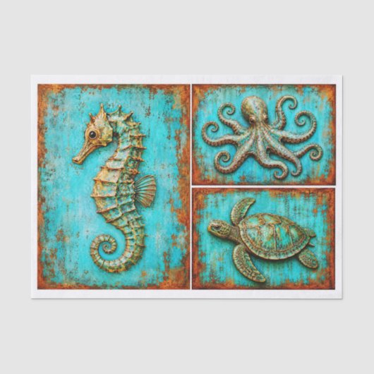 Rustieke Zeepaard Octopus Schildpad Set RS2L Decou Tissuepapier (Voorkant)