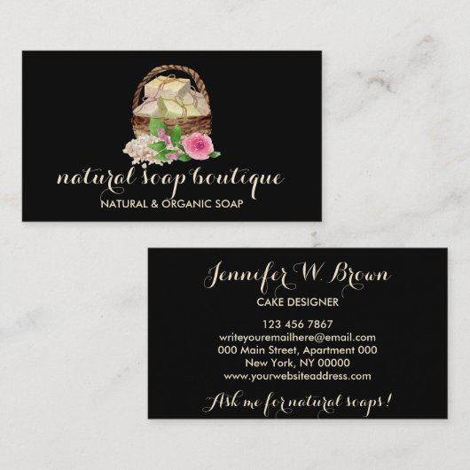 Rustieke zeepmand bloemenbranding visitekaartje (Voorkant / Achterkant)