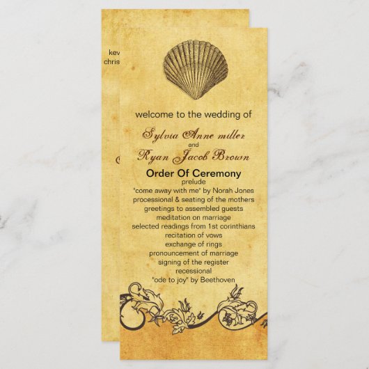 rustieke zeeschelp strand bruiloft programma programmakaart (Voorkant / Achterkant)