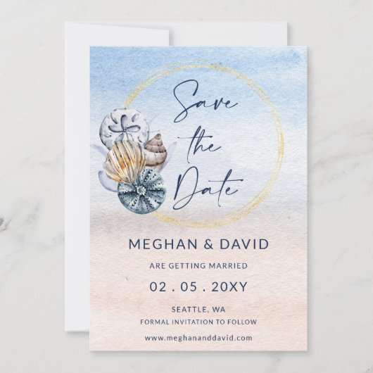 Rustieke zeeschelpen Ocean Zee Summer Beach Foto Save The Date (Voorkant)