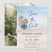 Rustieke zeeschelpen Ocean Zee Summer Beach Foto Save The Date (Voorkant / Achterkant)